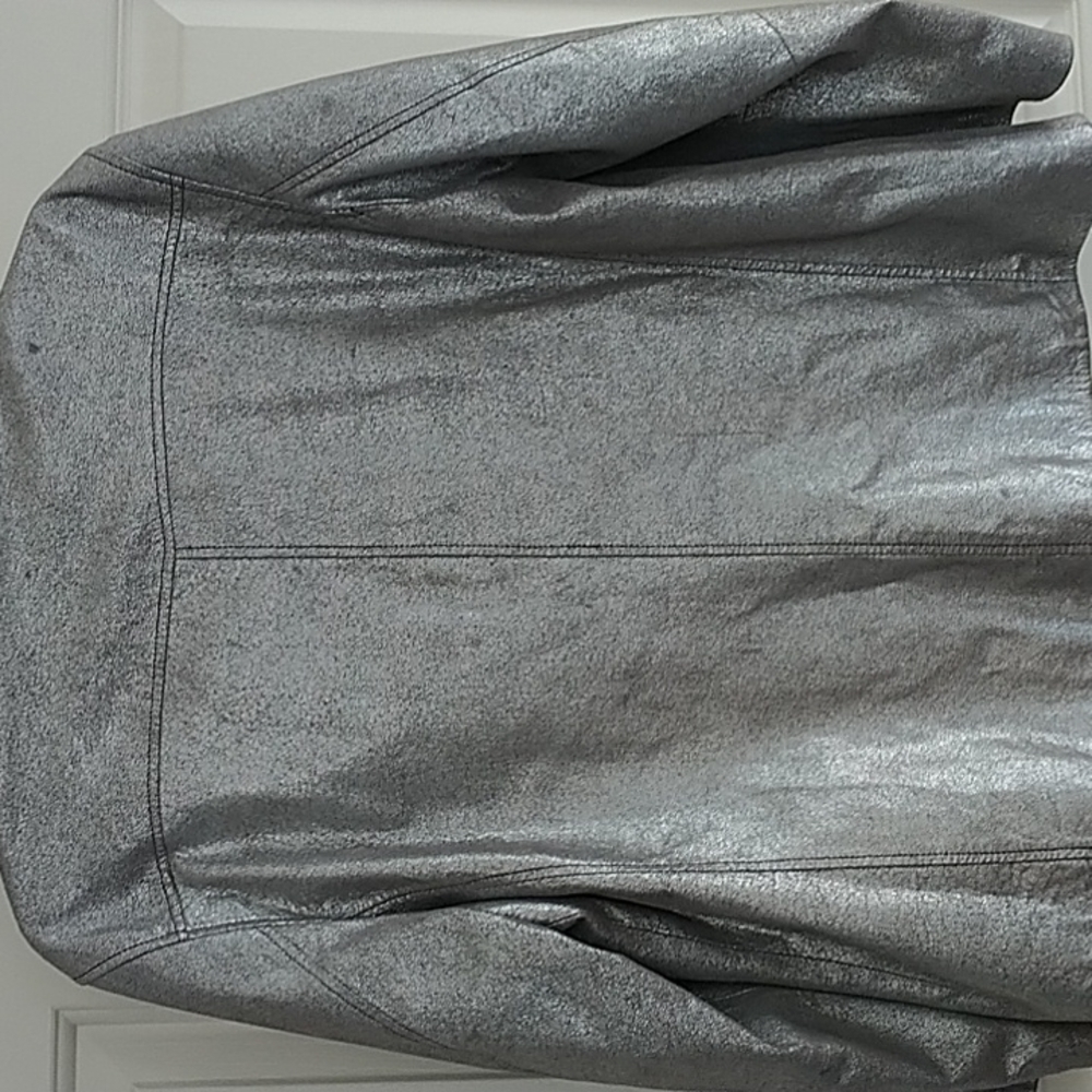 Chico's Silver Metallic Genuine Leather Moto Jacket Chico's 2 (US L or 12) - Picture 6 of 9
